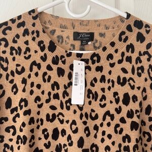 J. Crew Camel and Black Leopard Crewneck Sweater